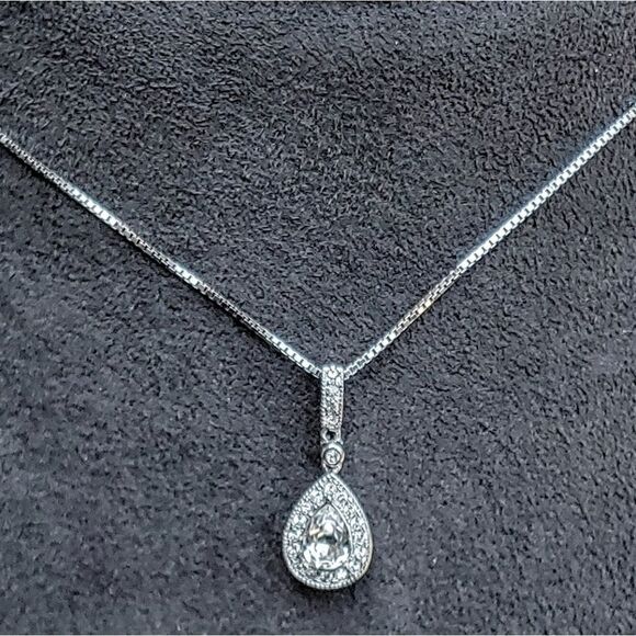 Sterling Silver Pear Clear CZ Necklace - Picture 3 of 6